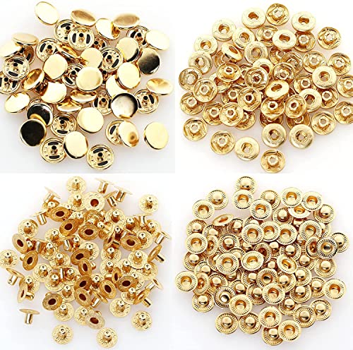 BetterJonny 24 Sets Heavy Duty Leather Snap Fasteners Kit, 10mm Metal Snap Buttons Press Studs Leather Rivets Snaps with 4 Setter Tools for Clothes Bracelet Jackets Jeans Gold - color: Gold, size: 10mm