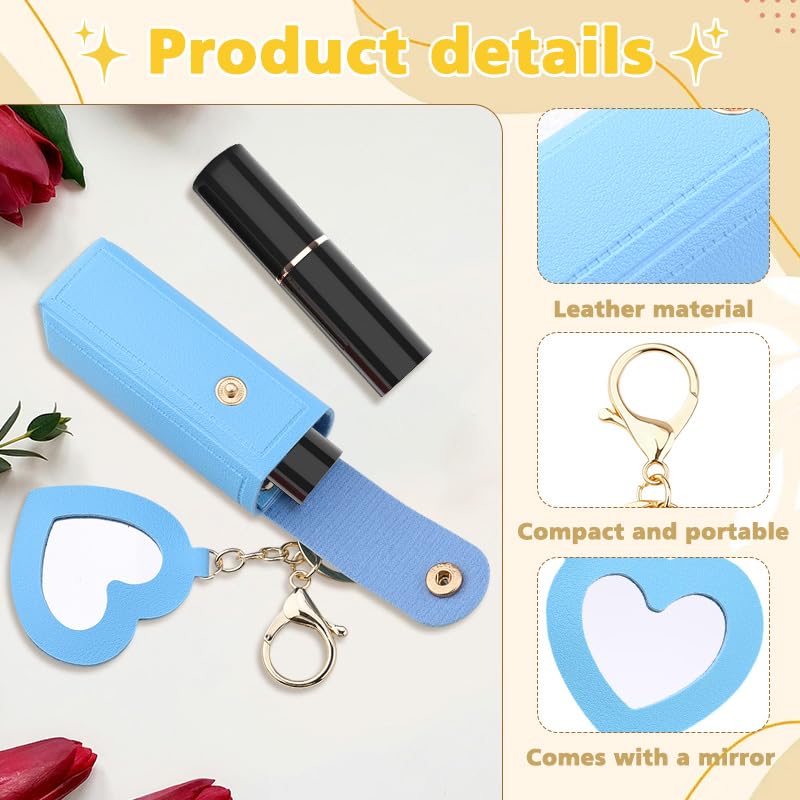 Sisadodo Lip Oil Lipstick Case with Mirror Lip Oil Lipstick Holder Key Chain for Car Keys Keychains Lipstick Organizer Case - color: Blue