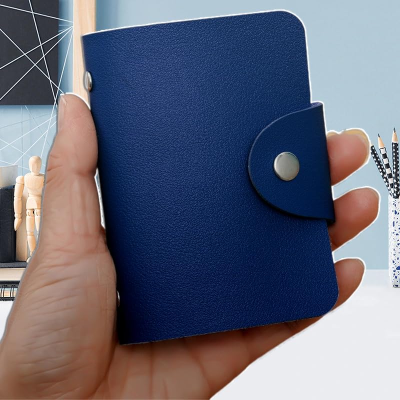 Leather Business Credit Card Holder with 24 Card Slots, Credit Card Wallet Sleeve Case for Managing Your Cards (Navy,10x8x2.5cm) - color: Navy