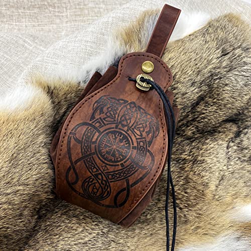 Leather Belt Pouch Medieval Pouch Brown Drawstring Purse Viking Compss Bag Retro Dice Coin Purse Renaissance Bag for Men Women LARP Cosplay - color: Dragon embossed