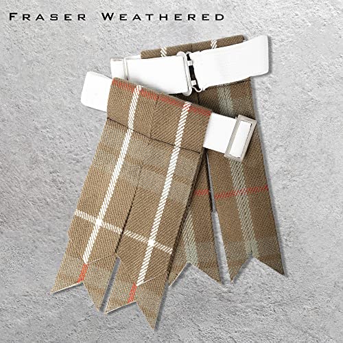 Kilt Flashes for Men with Heavy Buckle Adjusters, Plain & Tartan Kilt Sock Flashes. - color: Fraser Weathered 063flbu