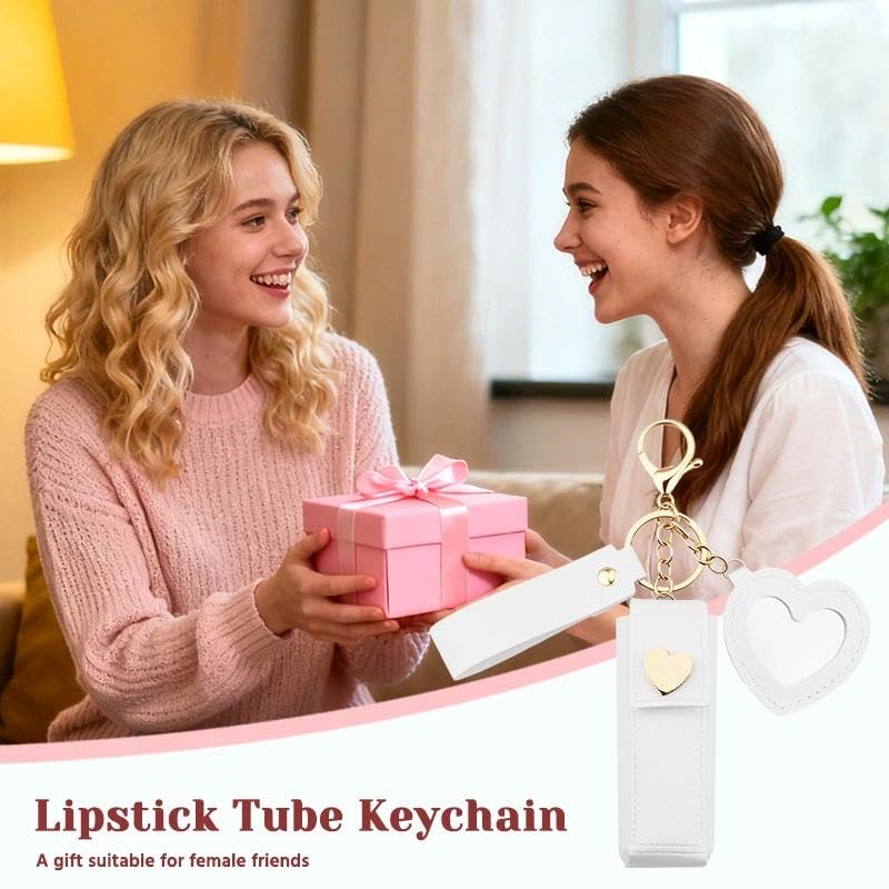 Sisadodo Lip Oil Lipstick Case with Mirror Lip Oil Lipstick Holder Key Chain for Car Keys Keychains Lipstick Organizer Case - color: White-