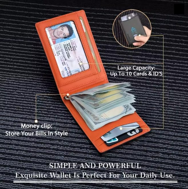 RFID Blocking Slim Wallet, Side-Fold Money Clip, 7 Card Slots + ID Window, Vegan Leather, Carbon Fiber (Black) - color: Black on Black