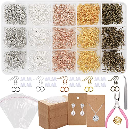 EuTengHao Earring Hooks Kit, 2003Pcs with Fish Hooks, Earring Holder Cards, Backs, Open Jump Rings, Findings for Repair & Making