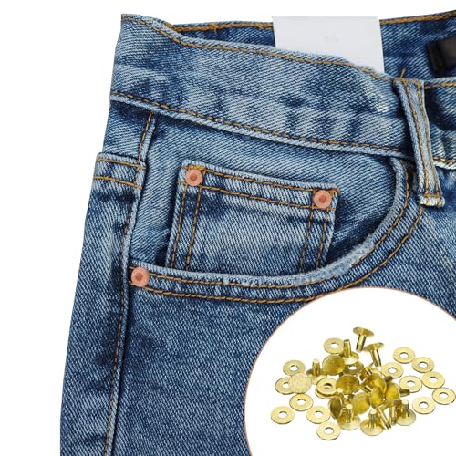 HARFINGTON 15Set Brass Rivets and Burrs Washers 10x3.3x12mm Dimpled Finish Solid Leather Rivet Fastener Studs Posts for Leather DIY Craft Belts Wallets Collars, Gold Yellow - color: Gold Yellow, size: 10x3.3x12mm