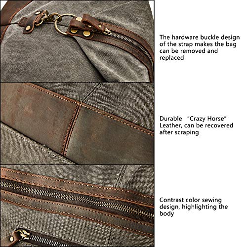 Oversized Canvas Genuine Leather Trim Travel Tote Duffel Shoulder Weekend Bag Weekender Overnight Carryon Handbag - color: Grey