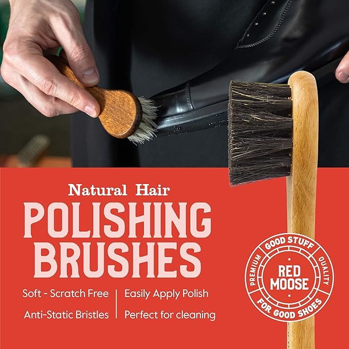 RED MOOSE Boots and Shoe Cream - Shoe Polish Kit for Leather - Shoes Shine - Made in the USA - color: Black Kit