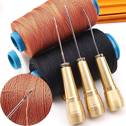 Oumefar Leather Sewing Awl Kit - 3 Needles, Hand Stitch Awl, Shoe Repair Tool for Leather & Handmade Projects