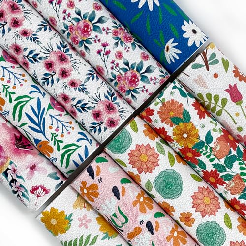 10 Pcs Pink Blossom Floral Synthetic Leather Fabric 8.3" x 11.8" for DIY Handmade Earrrings Hair Bows - color: Pink
