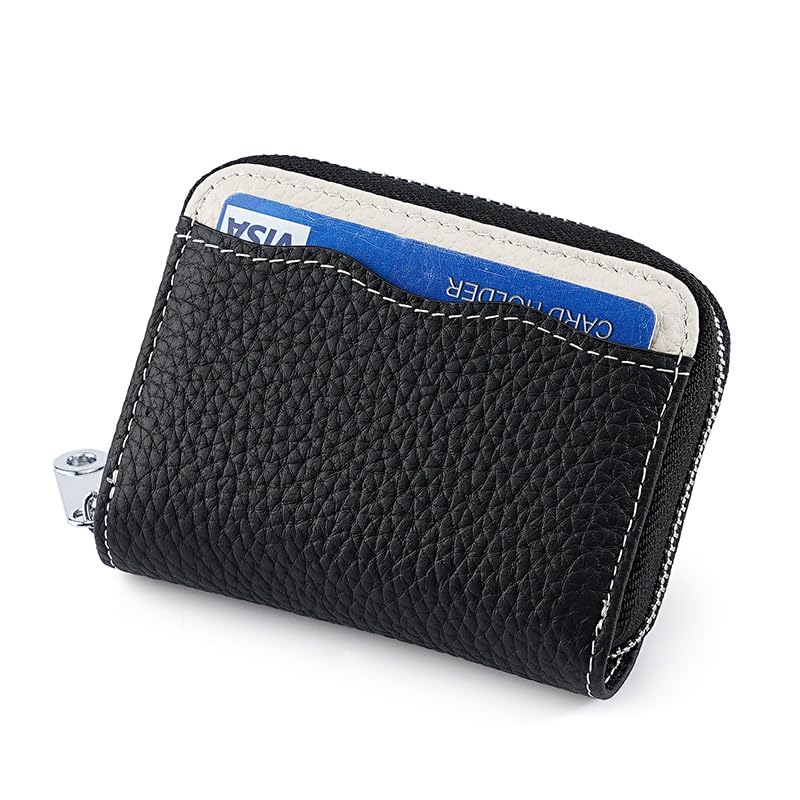 Linno RFID 20 Slots Credit Card Holder Genuine Leather Small Wallet for Women or Men with Zipper - color: New Blue