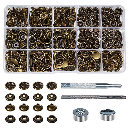 100 Sets - 12mm(1/2") Metal Line 24 Gunmetal Black Plated Steel Snaps Fastener Leather Rapid Rivet Button Sewing with Seting Tool (12mm, Bronze) - color: Bronze, size: 12mm