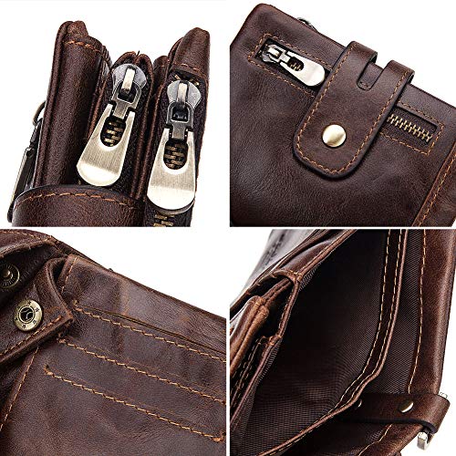 boshiho Genuine Leather Bifold Chain Wallet for Men RFID Blocking - color: Brown