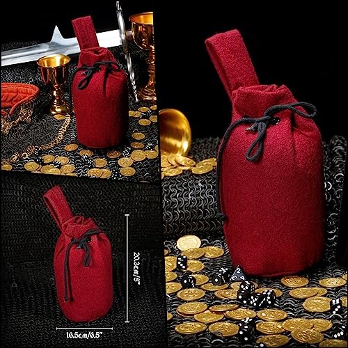 Drawstring Belt Pouch Renaissance Costume Accessories Jewelry Pouch - style: Cherry Red- 8" X 6.5"