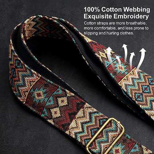 Nefelibata Purse Strap-2" Crazy Horse Leather Wide Shoulder Strap Adjustable Replacement,Retro Jacquard Embroidery Multi-pattern Crossbody Bag Straps for Handbag,Crossbody Bags(Ethnic style brown) - color: Ethnic Style Dark Brown