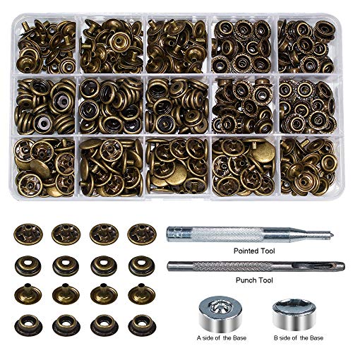 100 Sets - 12mm(1/2") Metal Line 24 Gunmetal Black Plated Steel Snaps Fastener Leather Rapid Rivet Button Sewing with Seting Tool (12mm, Bronze) (Pack of 2) - color: Bronze, size: 12mm (Pack of 2)