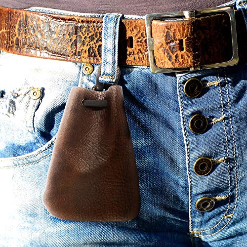 Leather Drawstring Pouch, Coin Bag, Medicine Tobacco Pouch Medieval Reenactment Made in U.S.A. by Nabob Leather Size 3.75" x 2.75" - color: Brown, style: Wide