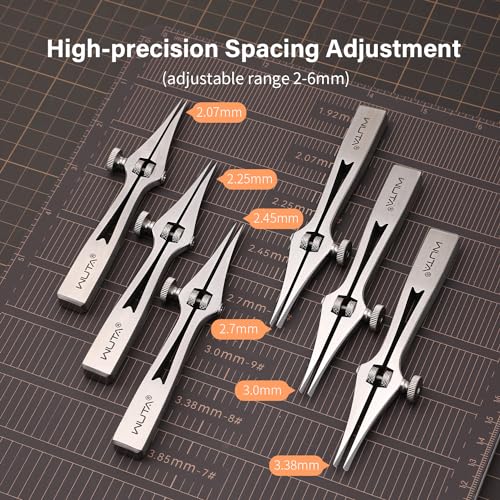 WUTA Leather Chisel All-Polished Pricking Iron Adjustable 2-6mm French Style Puncher Sharp Punching Tool Set (Obverse Adjustable 2 Teeth+3.38mm 8 Teeth+3.85mm 8 Teeth) - size: 2 teeth [adjustable] +(3.38mm+3.85mm) 8 teeth
