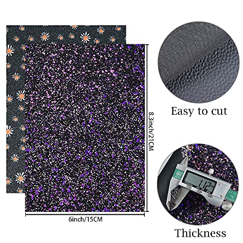 16 Pieces 8x6 Inch New Contrast Colors Black Silver Series Faux Leather Fabric Sheets Include Metallic Litchi Fine Chunky Glitter Holographic Butterfly Patent Embossing for Leather Earring Bows Making - color: Black Silver Series