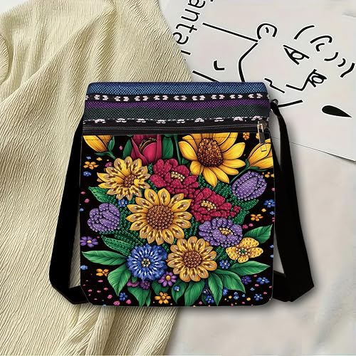 Diamond Painting Crossbody Bag - DIY Diamond Art Kits for Adults, PU Leather Shoulder Bag with Zipper, Flower Pattern Art Bag for Women - color: Flowers 6