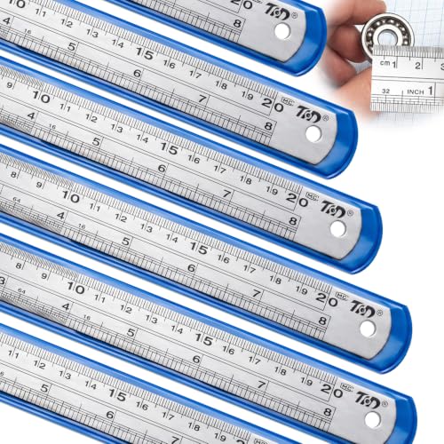 6 Pcs 8 Inch Stainless Steel Ruler Set, Metal Straight Edge with Inch and Metric Scale, Non Bendable Measuring Tool for Woodworking, Drafting, Sewing & Construction, Tailoring & Surveying - size: 8 Inch