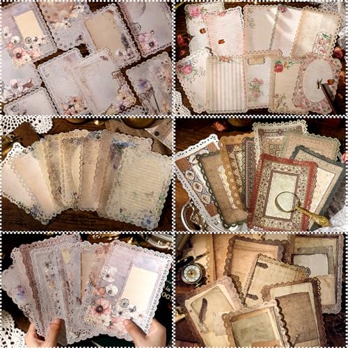 60Pcs Vintage Die-Cut Lace Edge Scrapbook Paper, DIY Junk Journal Supplies