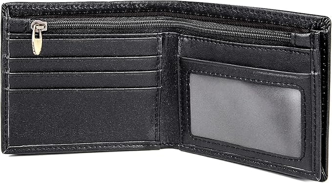 Men's RFID Blocking Wallet Cowboy Genuine Natural Crazy Horse Leather Bifold Wallet for Men With Zipper (Black) - color: Black A
