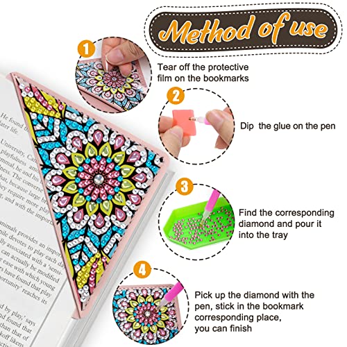 WIVICO 4Pcs Diamond Painting Bookmarks, Diamond Pearl Art Kits for Adults | DIY Diamond Dots Paint By Numbers Kit,Gifts for Book Lovers(Mandala)