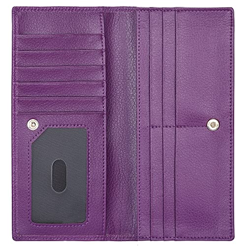 Ultra Slim Thin Leather Women Wallet RFID Blocking Credit Card Holder Bifold Long Ladies Billfold - color: 2- Violet