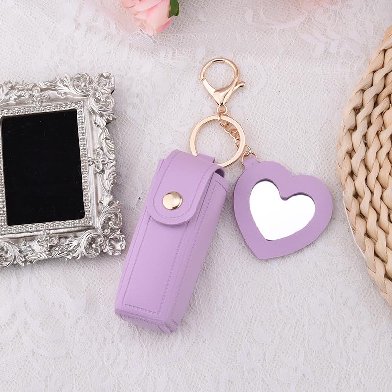 Sisadodo Lip Oil Lipstick Case with Mirror Lip Oil Lipstick Holder Key Chain for Car Keys Keychains Lipstick Organizer Case - color: Purple Heart