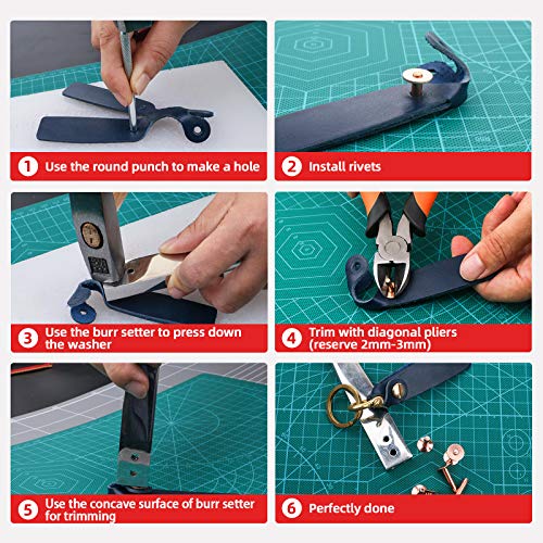 JUNESunShine 84Pc Copper Rivets and Burrs, Leather Fastener w/Setting Tool | 4mm Shank Sturdy Copper Rivets with #9 & #12 Burr Setters, for Belt Wallet Collar Shoe Pouch Tack Leather Working Craft - color: A. Copper