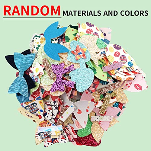 AOUXSEEM 348 Pcs 60 Set Faux Leather Hair Bows DIY Making Kit for Beginners, Contains Assorted Random Printed Glitter Solid Fabric Pre Cut Pieces, Make Stylish Hair Clips