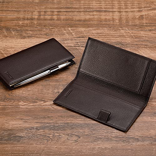 HISCOW Leather Checkbook Cover for Duplicate Checks with Pen Holder - color: Pebbled Coffee