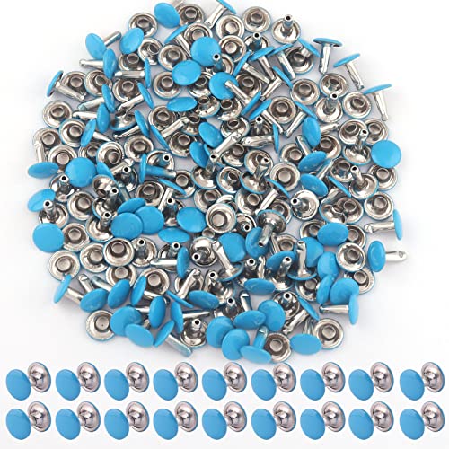 9mm Sky Blue Tubular Double Cap Rivets - Metal Button Round Rivet,Rivet Studs for Purse Bags Handbags Shoes Belts Leather Craft Repair (Sky Blue 50pcs) - color: Sky blue 50pcs