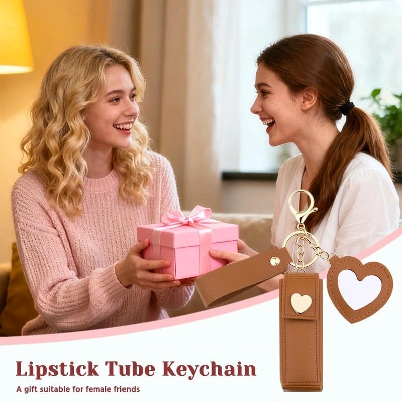 Sisadodo Lip Oil Lipstick Case with Mirror Lip Oil Lipstick Holder Key Chain for Car Keys Keychains Lipstick Organizer Case - color: Brown-
