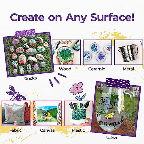 PINTAR Glitter Acrylic Paint Pens, 14 Pack Extra Fine 0.7mm Tip — Sparkle Multi‑Surface Paint Markers for Rock Painting, Glass, Ceramic, Wood, Leather, Fabric, Paper - style: Glitter (Pack of 14)