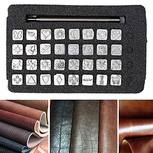 32PCS Animal Design Metal Stamps, Leather Different Shape Punch Set DIY Plant Craft Stamping Tool Kit for Jewelry Leather Supplies