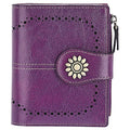 Womens Leather Wallet Small Compact RFID Blocking Credit Card Case Purse with Zipper Pocket | Small - color: Dark Purple