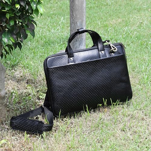 16 inch Laptop Bag for Men, Vintage Leather Shoulder Office Crossbody Bag With Adjustable Straps Metal Grip (50 Inch) - color: Classic Black