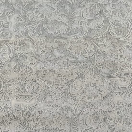 Gray Western Floral PU Faux Leather Vinyl Fabric - Sold By The Yard - 56" - color: Gray