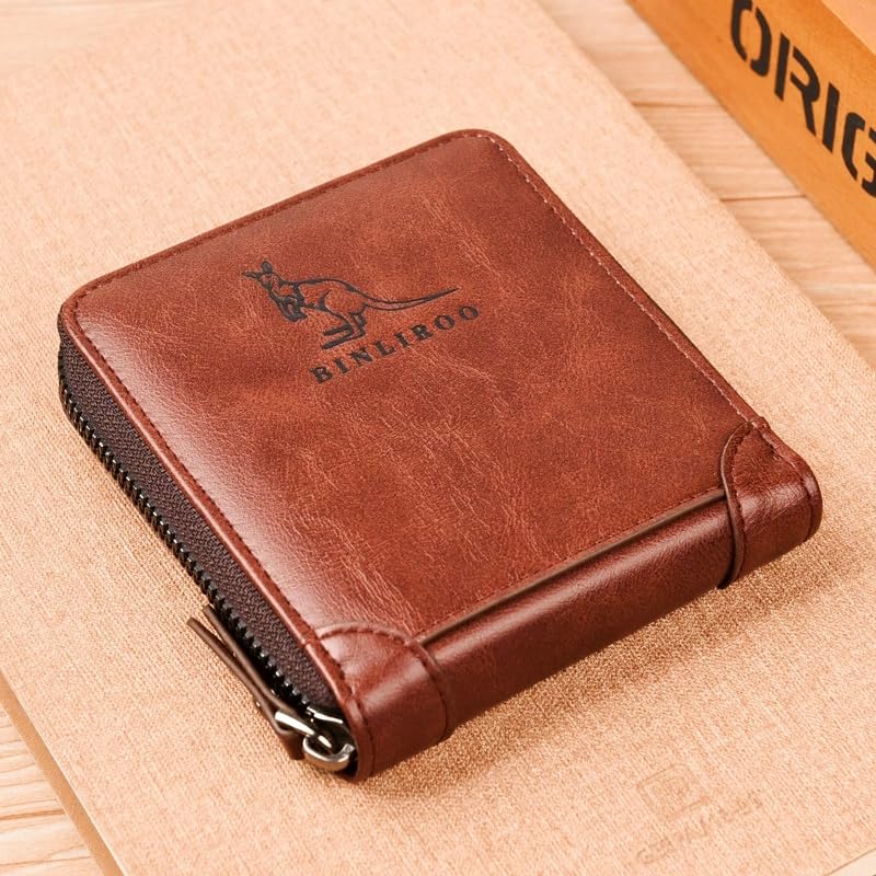Leather Wallets for Men with RFID Blocking Multi Card Slot Separate ID Card window… (brown2002) - color: brown2002