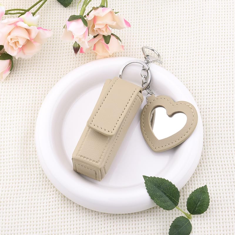 Sisadodo Lip Oil Lipstick Case with Mirror Lip Oil Lipstick Holder Key Chain for Car Keys Keychains Lipstick Organizer Case - color: Light Brown