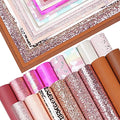 16 Pieces 8x6 Inch New Contrast Colors Champagne Gold Hot Pink Series Faux Leather Fabric Sheets Include Litchi Fine Chunky Glitter Butterfly Leopard Patent Embossing for Leather Earring Bows Making - color: Champagne Gold Hot Pink Series