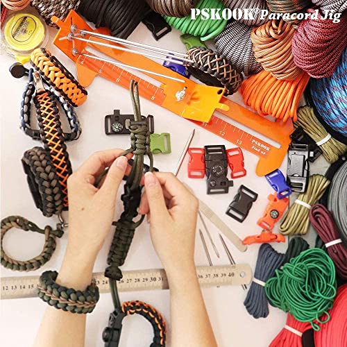 PSKOOK Paracord Bracelet Jig Kit, Adjustable Length Weaving DIY Craft Maker Tool, Lacing Needles and Smoothing Tool 6 Pack (FID with Marlin Spike) - color: *Khaki+SIX-PIECE