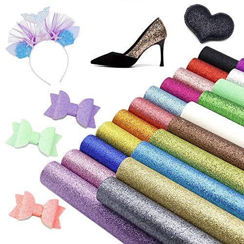 David accessories Chunky Glitter Fabric 1 Roll 11.8 x 55 inch Solid Color Christmas Faux Leather for DIY Bows Earrings Making Crafts (Fine-Glitter 10# Light Blue) - color: Fine-glitter 10# Light Blue