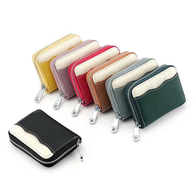 Linno RFID 20 Slots Credit Card Holder Genuine Leather Small Wallet for Women or Men with Zipper - color: New Blue
