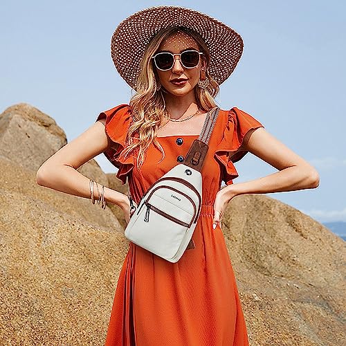 LATMAP 7L Sling Bag For Women Faux Leather Anti Theft Small Casual Daypack Backpack Fanny Pack Crossbody Chest Bags Purse Waterproof Beige Brown - color: Beige Brown