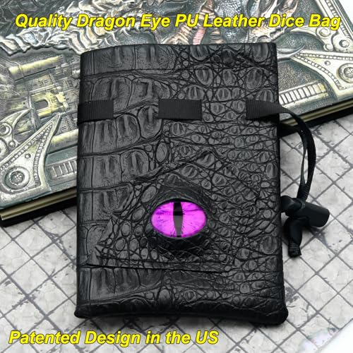 Haxtec Mystery Dragon Dice Bag with Random Metal DND Dice Set | Dragon Eye Dice Pouch, Drawstring, PU Leather, D&D Dice Compatible with Dungeons and Dragons, Accessories, DND Gifts - color: Random Metal, size: Small