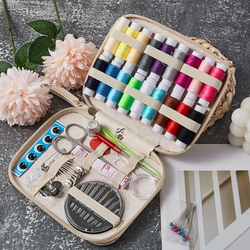 Floral Sewing Kit Printing Sewing Project Kits,Professional Sewing Supplies for Adults, Zipper Sewing Needles Set, 87 PCS Travel Sewing Accessory for Emergency, Home - color: 87PCS-Florid