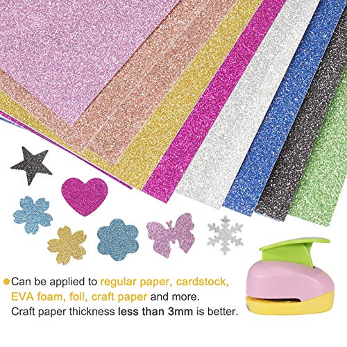 6 Pcs Colorful Craft Hole Punch with 10 Glitter Cardstock Papers, Decorative Scrapbook Paper Puncher Set, Different Shape Paper Hole Puncher Set for Office Supplies (6 Pcs- Different Shapes) - color: 6 Pcs- Different Shapes