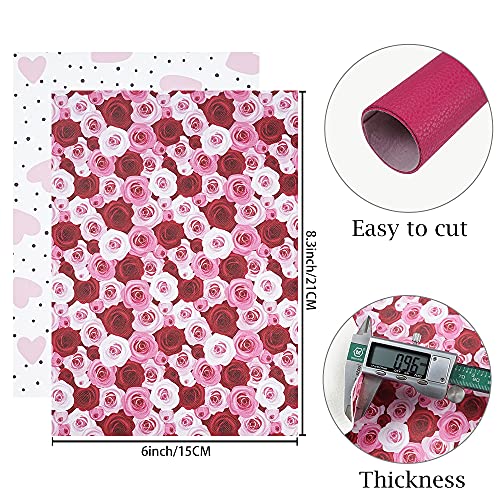 16 Pieces 8x6 Inch New Contrast Colors White Pink Rose Red Series Faux Leather Fabric Sheets Include Litchi Fine Chunky Glitter Patent Butterfly Flamingo Love Heart for Leather Earring Bows Making - color: White Pink Rose Red Series